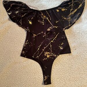 Minette Marbled Black and Gold Women's Bodysuit clubcore